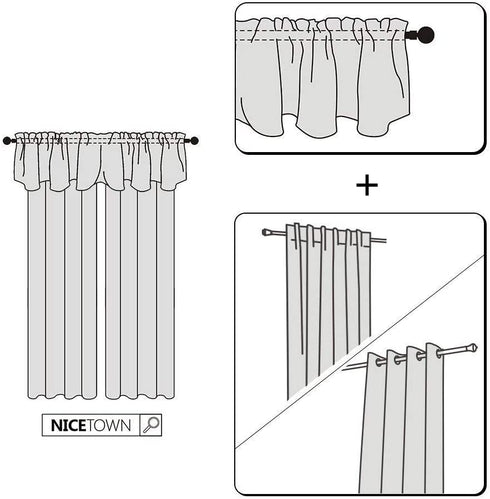NICETOWN Kitchen Curtains Valances - Half Window Topper Treatment Scalloped Valances Tiers for Living Room/Bedroom/Bathroom/Office Decor, 52" W by 18" Long, Sea Teal, 2 Panels