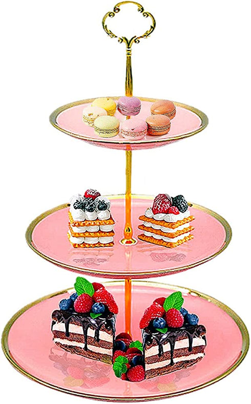 CofeLife 3 Tier Ceramic Cupcake Stand Elegant Cake Stand - Dessert Stand Display - 3 Tier Serving Tray for Tea Party, Wedding and Birthday (Pink Gold)