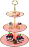 CofeLife 3 Tier Ceramic Cupcake Stand Elegant Cake Stand - Dessert Stand Display - 3 Tier Serving Tray for Tea Party, Wedding and Birthday (Pink Gold)