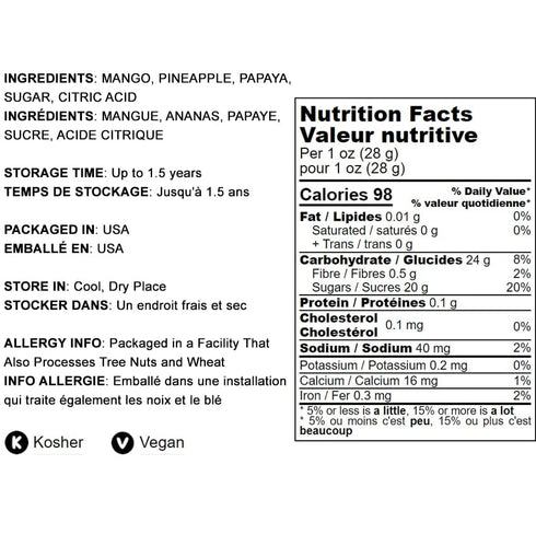 Diced Fruits Mix, 4 Ounces - Contains Dreid and Diced Mango, Pineapple, Papaya. Sweetened, Unsulfured, Candied Vegan Snack, Kosher, Bulk, Great for Culinary Use and Baking