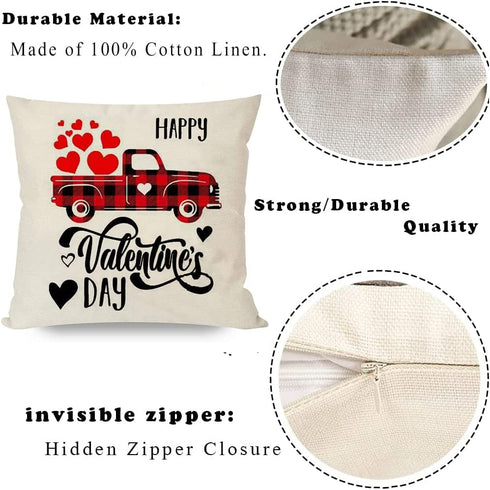 Valentine's Day Pillow Covers 18x18 Set of 4 Buffalo Plaid Heart Love Pillow Cases Sofa