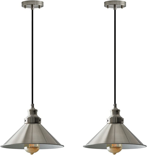 PoKat Industrial Metal Pendant Light, Modern Adjustable Hanging Light Fixtures, Nickel Farmhouse Style Ceiling Lamp for Kitchen Island Dinning Table Hallway Bedroom Indoor Entryway, E26 Base,2 Pack