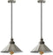 PoKat Industrial Metal Pendant Light, Modern Adjustable Hanging Light Fixtures, Nickel Farmhouse Style Ceiling Lamp for Kitchen Island Dinning Table Hallway Bedroom Indoor Entryway, E26 Base,2 Pack