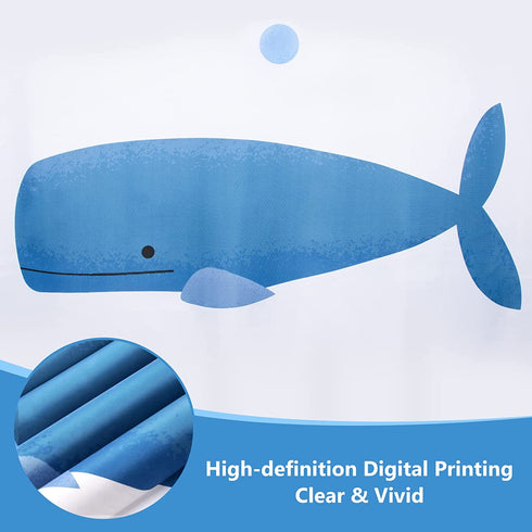 Feagar Fabric Shower Curtain for Bathroom, Blue Cute Whale Shower Stall Curtain with 12 Reinforced Grommets and Hooks, Weighted Hem, Waterproof, Machine Washable, Kids Bathtub Hotel Decor, 72"W x 72"H