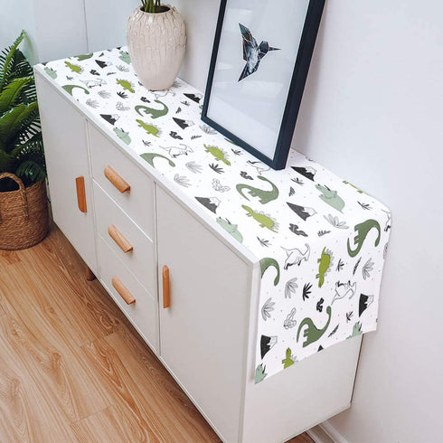 WARM TOUR Dinning Table Runners Cartoon Jurassic Age Drawing Dinosaur Table Cloth Setting Cute Wildlife Dino Animal Decorative Dresser Scarf for Kitchen Farmhouse Holiday Party Wedding