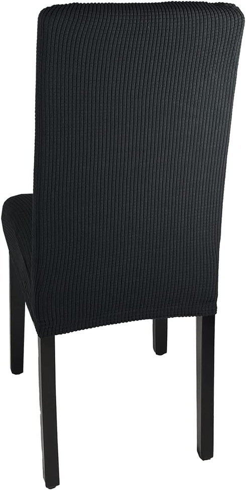 WELMATCH Black Jacquard Spandex Dining Chair Covers - 4 PCS Stretch Removable Washable Dining Chair Slipcovers (Black, 4)