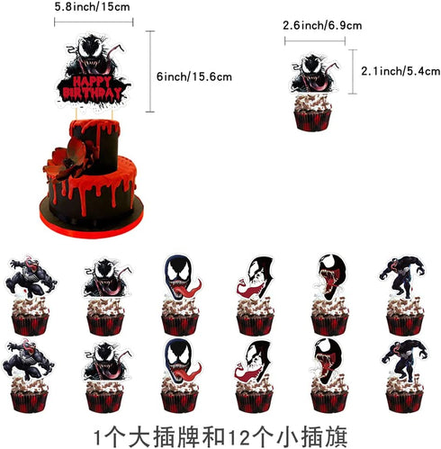Venom Happy Birthday Party Decorations , Birthday Party Supplies For Venom Includes Happy Birthday Banner - Cake Topper - Cupcake Toppers - Balloons.