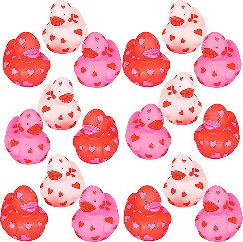 4E's Novelty Valentines Day Rubber Ducks (24 Pack) Mini 1.5" Duckies, Class Valentines Day Gifts for Kids Bulk, Valentines Day Party Favors Classroom Exchange Prizes for Kids Class