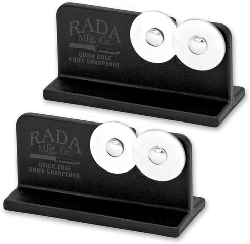 Rada Cutlery Quick Edge Knife Sharpener Stainless Steel Wheels Made in the USA, 2 Pack, Black