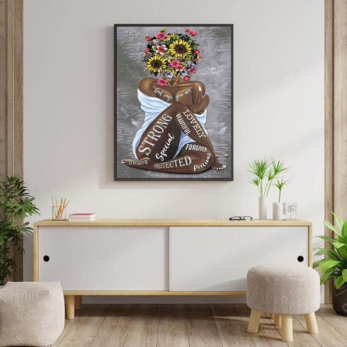 African American Wall Art Black Queen Girl Head Flowers Poster Black Girl Artwork ‹Floral Girl Art Prints For Bedroom Living Room Abstract Contemporary Prints Painting Home Decor 16X24 Inch No Frame