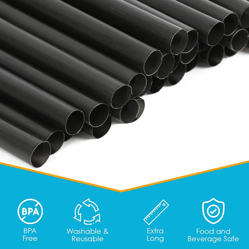 Houseables Boba Straws, Smoothie Straw, Extra Wide & Fat, Black, 100 Pack, 10.5 Inch Long, 0.5" Diameter, Large Jumbo, Polypropylene Plastic, BPA Free, Reuseable for Milkshakes, Tea