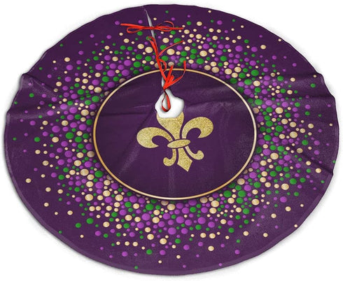 MJINSJIA-TS Mardi Gras Purple Gold Fleur De Lis Christmas Tree Skirt Gorgeous for Xmas Party Ornaments Decoration Accessory 30"