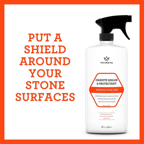 Granite Sealer & Protector Best Stone Polish, Protectant & Care Product Easy Maintenance for Clean Countertop Surface, Marble, Tile No Streaks, Stains, Haze, or Spots - 18 OZ - TriNova