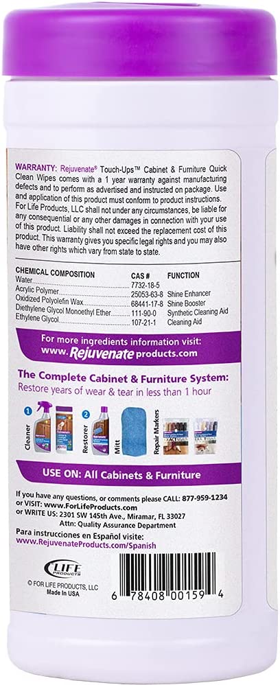Rejuvenate Cabinet and Furniture Quick Clean Wipes 30 Units