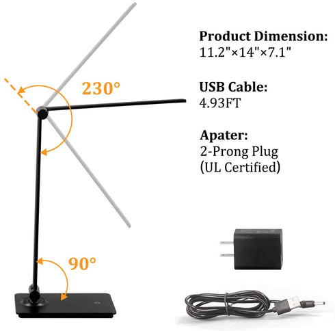 LED Desk Lamp, Touch Control Desk Lamp with 3 Levels Brightness, Dimmable Office Lamp with Adjustable Arm, Foldable Table Desk Lamp for Table Bedroom Bedside Office Study, 5000K, 8W, Black