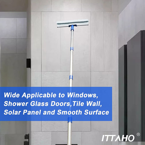 ITTAHO All Purpose Window Squeegee, with 58" Stainless Steel Long Handle and 2 Pcs Microfiber Scrubber Sleeve, 12" Squeegee for Window Cleaning, Car Window, Hard-to-Reach Areas Cleaning Tool