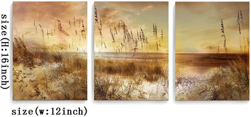 3 Piece Canvas Bathroom Wall Art Yellow Beach Prints Picture Paintings Framed Bedroom Living Room Wall Decor Modern Home Coastal Decorations Artwork Size 12x16 inches x 3 Panel Ready to Hang