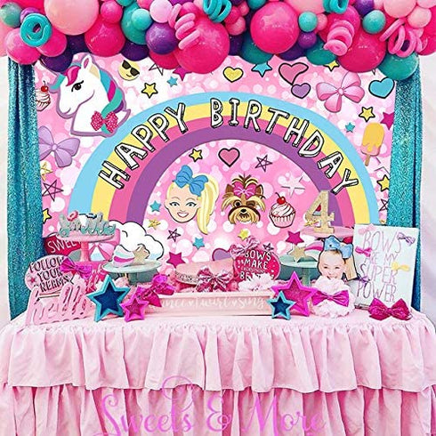 7x5ft girl dream sweet 16 pink party backdrop crazy big glitter happy birthday banner colorful happy cartoon unicorn puppy photo booth Studio Props Dessert Table Banner Party Supplies mural poster