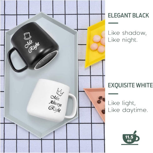 Wedding Anniversary Presents for Couples, Mr Right Mrs Always Right Coffee Mugs, Couple Gifts,Bridal Shower Gifts for Bride and Groom,Engagement Gifts,Husband and Wife Gifts Unique