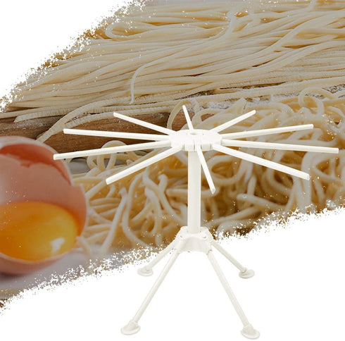 Ourokhome Collapsible Pasta Drying Rack, Plastic Foldable Homemade Fresh Spaghetti Stand Dryer Noodle Hanger for Kitchen with 10 Arms, Stable, Easy Storage, Quickly Set Up (White)