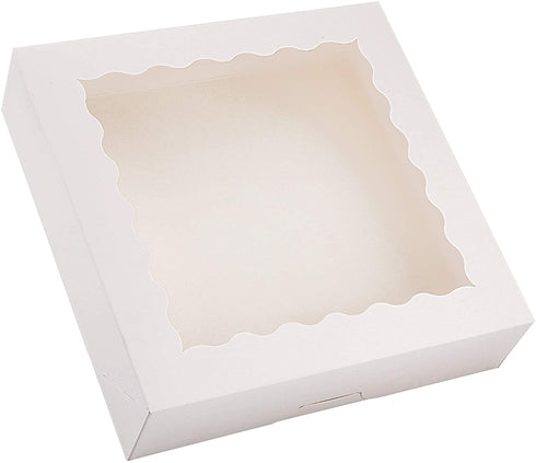 Tcoivs 20-Pack Pie Boxes 10" x 10" x 2.5", Cookie Boxes, Bakery Boxes with Window for Muffins, Donuts and Pastries (White)