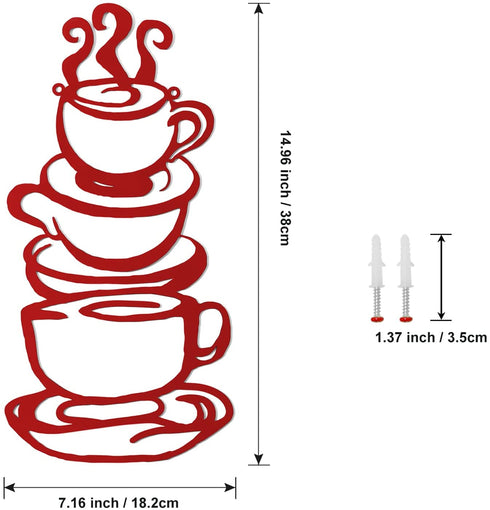 Coffee Cup Metal Wall Art, Farmhouse Kitchen Restaurant Decor Coffee Bar Sign, Red