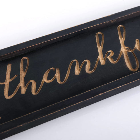 NIKKY HOME Thankful and Blessed Carved Wood Framed Wall Plaque Sign with Inspirational Quote, 36" x 5.9", Black
