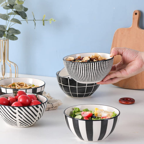 Soup Bowls Porcelain 23 OZ- Cereal Bowl 6 Inch - Deep Japanese Bowls for Serving Salad | Ramen | Noodle | Pho | Oatmeal - Microwave and Dishwasher Safe - Set of 6