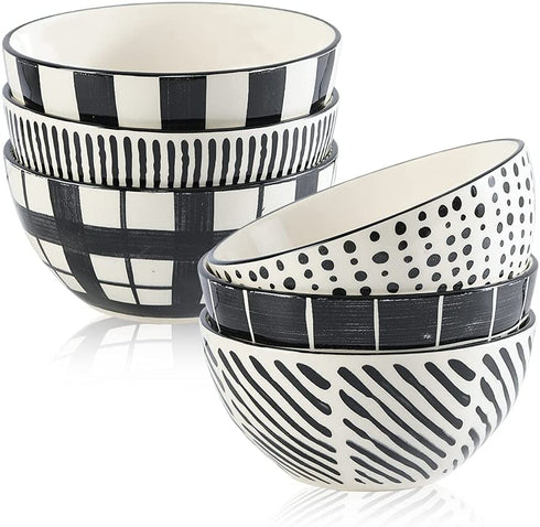 Soup Bowls Porcelain 23 OZ- Cereal Bowl 6 Inch - Deep Japanese Bowls for Serving Salad | Ramen | Noodle | Pho | Oatmeal - Microwave and Dishwasher Safe - Set of 6
