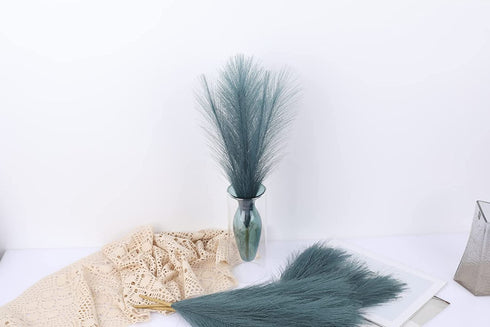 lulute 6 Stems Faux Pampas Grass,17 inch Artificial Pampas Grass,45cm Fake Dried Pompous Grass Branches,Decor for Home Kitchen Garden Party Photographing,Flower Arrangement Vase?Lake Blue?