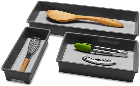 madesmart Classic 3-Tray Bin Pack - Granite | CLASSIC COLLECTION | Multi-Purpose Storage | Soft-grip Lining and Non-slip Rubber Feet | Durable | BPA-Free