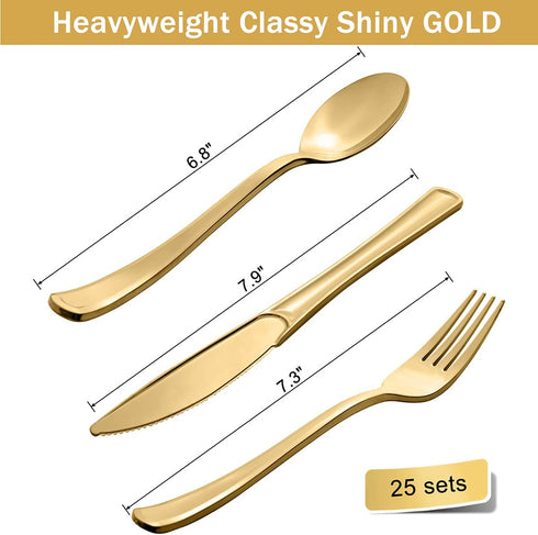 Pink and Gold Party Supplies Disposable Dinnerware Set Serves 25 Gold Dots on Pink Paper Plates Cups and Napkins, Gold Plastic Knives Spoons Forks for Baby Shower Wedding Party Bridal Shower
