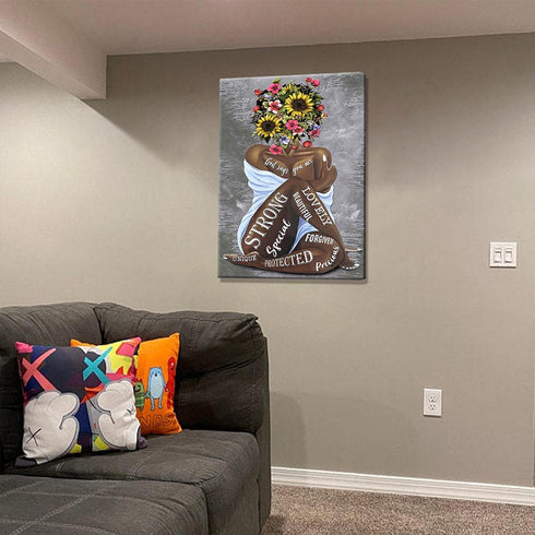 African American Wall Art Black Queen Girl Head Flowers Poster Black Girl Artwork ‹Floral Girl Art Prints For Bedroom Living Room Abstract Contemporary Prints Painting Home Decor 16X24 Inch No Frame