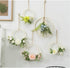 YYC 1Pcs European Chic Artificial Rose Hanging Geometric Hoop Wreath Bedroom Wall Decor Hemp Rope (Pink)