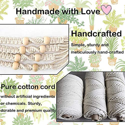 Bouqlife Macrame Plant Hangers no Tassel Set of 3 Indoor Boho Hanging Planter Holder with Hooks 34" / 22" / 20"
