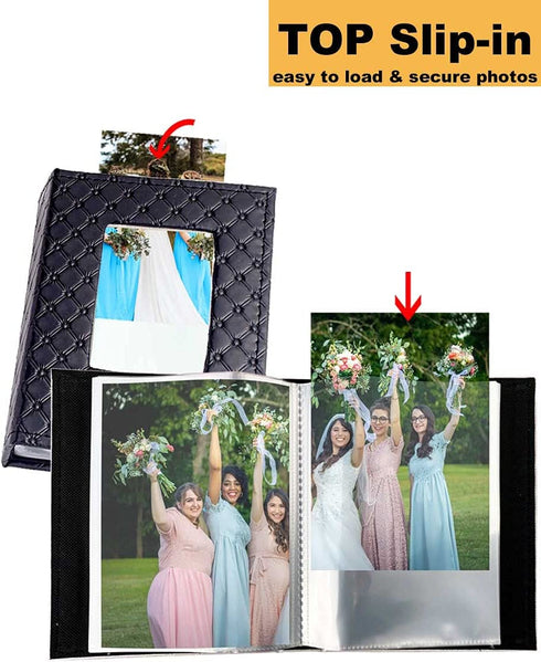 5x7 Photo Album Small 2Pack - Each 26 Clear Pockets Display 52 Pictures. Front Window Leather Cover, Small Photo Album for 5x7 Photos, Drawings or Artwork Storage, Black
