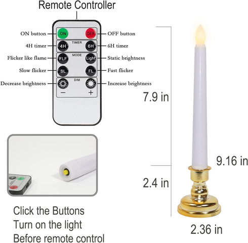 Lotus Hills Flameless Window Candles with Remote and Timer, 6 Packs Battery Operated Window Candles with Gold Candle Holders, Flickering Led Window Candles for Newyears Party Wedding Decorations