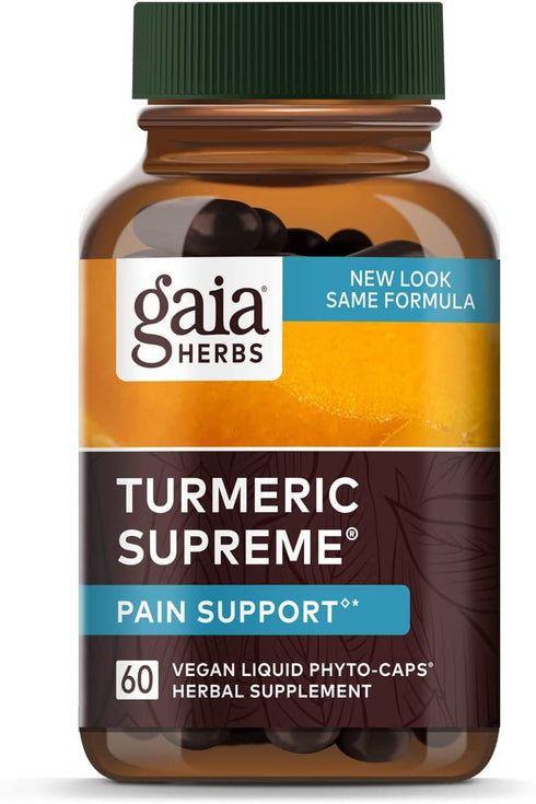 Gaia Herbs Turmeric Supreme Pain - Helps Provide Pain Relief of Occasional Aches & Pains - with Tumeric Curcumin,Black Pepper,Devil’s Claw,Ginger,Feverfew&More-60 Liquid Phyto-Capsules(30-Day Supply)