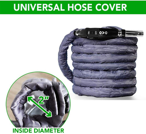 Nadair OVO Universal Padded Cover, Fits All 40 to 42 ft Central Vacuum Hose, Machine Washable, Easy to Install with Zipper, 42ft, Grey