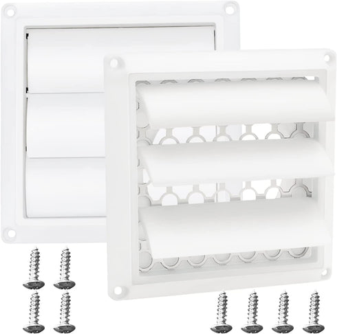 2 PACK Funmit 4 Inch Louvered Dryer Vent Cover Outdoor Including Metal Bird Guard Screen and 4 Screws for Easy to Install Compatible with 4" HVAC Exhaust Dryer Vent Duct Hose