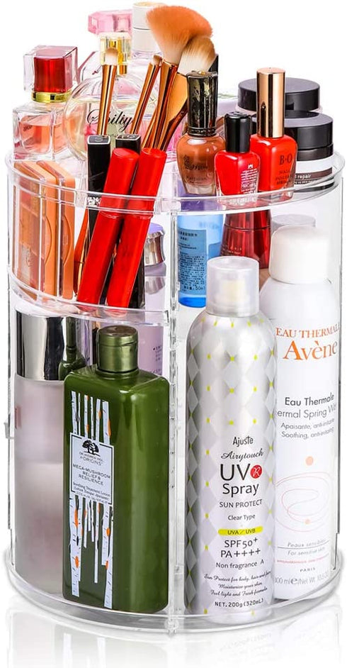 Adjustable Cosmetic Organizer Cosmetics Countertop - Rotating Makeup Storage Acrylic Multi Accessories Organizers Fits Jewelry Toiletry Bathroom (Clear)