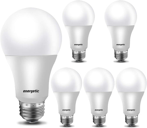 Energetic 60 Watt LED Light Bulb Daylight 5000K, Dimmable A19 LED Bulb, Energy Star Rated, CRI90+, 800lm, UL Listed, 6 Pack