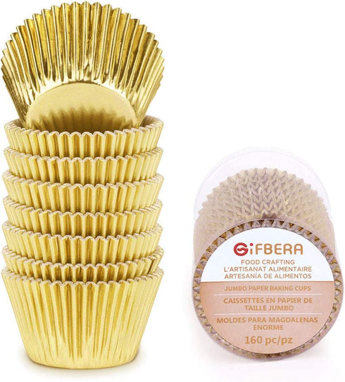 Gifbera Gold Foil Jumbo Cupcake Liners Metallic Large Muffin Baking Cups, 160-Count