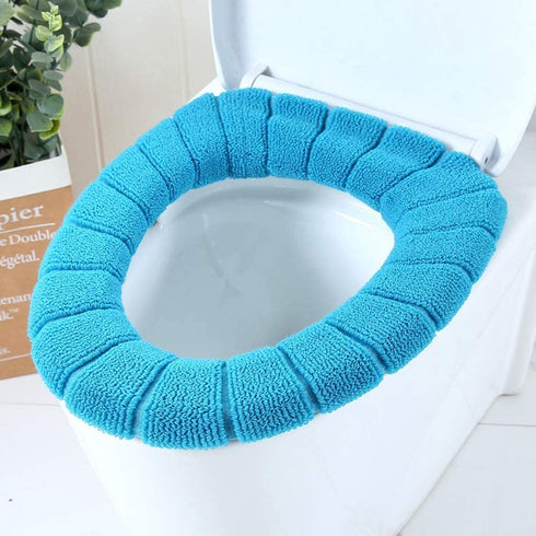 ZeeDix 5 Pcs Thicker Bathroom Soft Toilet Seat Cover Pad-Warmer StretchableFibers Easy Installation Cushioned Lid Covers, Washable and Comfortable Toilet Seat Cover Pads (5 Random Color)