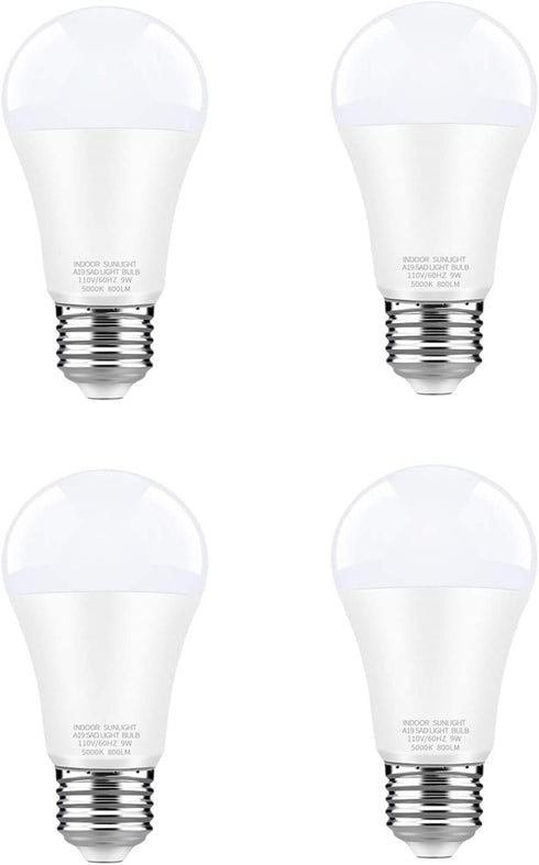WhitePoplar 9W LED Full Spectrum Light Bulb Light Therapy Lamp Bulb Natrual Sunlight Bulb 5000K Cool White Dimmable 4 Pack
