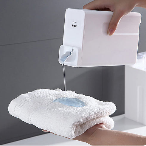 Laundry Detergent Dispenser,1000ml/34oz Laundry Soap Container for Liquid Detergent and Fabric Softener-ABS Plastic Farmhouse Jar w/Waterproof Labels for Laundry Room Organizer with Measuring Lid