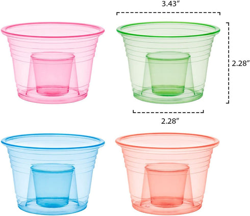 Party Essentials Disposable Soft Plastic Bomber Cups, Jager Bomb Shot Glasses, 3 Oz., 50 Count, Assorted Neon