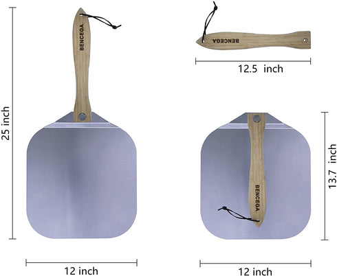 Pizza Peel 12 inch, Aluminum Metal Paddle Spatula for Baking Homemade Pizza and Bread, Professional Pizza Tools and Accessories