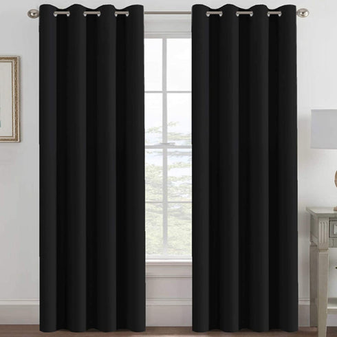 100% Blackout Curtains for Bedroom Thermal Insulated Light Blocking Curtain 84 Inch Long Grommet Window Treatment Panel for Living Room/Patio Door, Solid in Jet Black (One Panel)