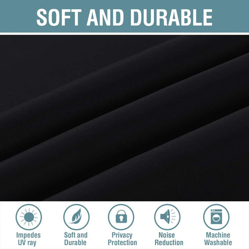 100% Blackout Curtains for Patio Sliding Door, Thermal Insulated Full Blackout Curtains for Bedroom Living Room Curtains 96 inches Long, Grommet Top Window Shades - Solid Jet Black (Set of 1 Panel)